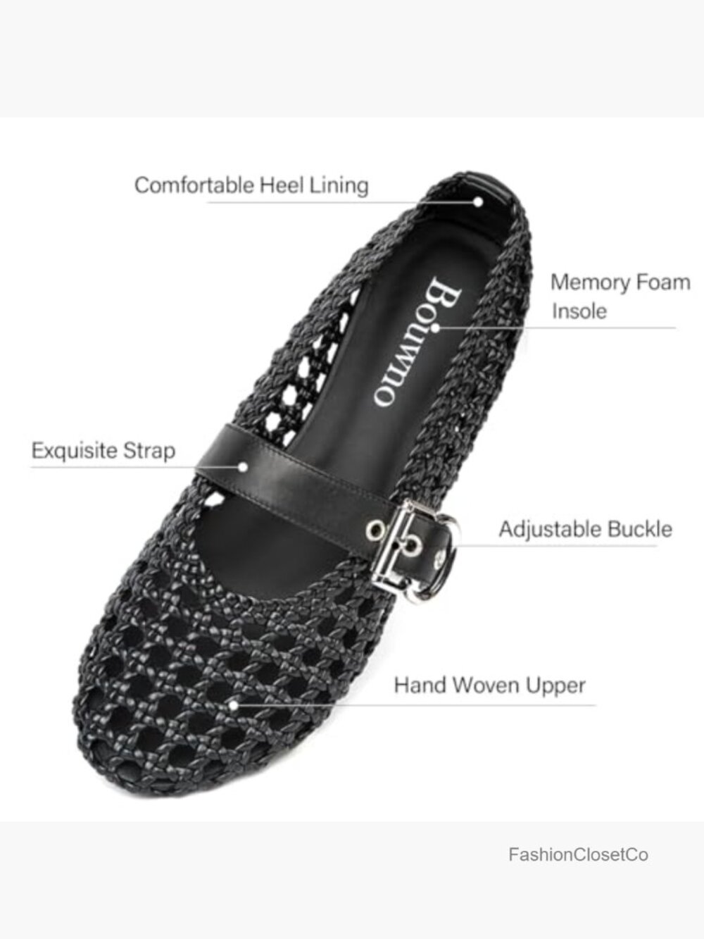 Woven Mesh Mary Jane Ballet Flats Round Toe Buckle Strap Comfortable Casual - Picture 4 of 7